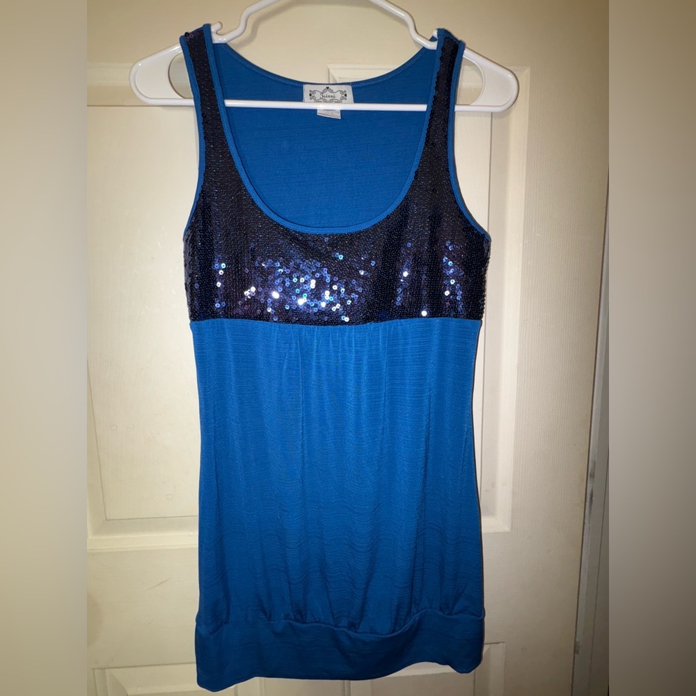 Blue Sequin Women's Tank Top